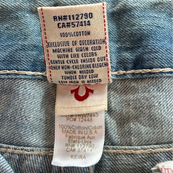 True Religion Denim Shorts Jeweled Hardware Sz 26 - Picture 4 of 4